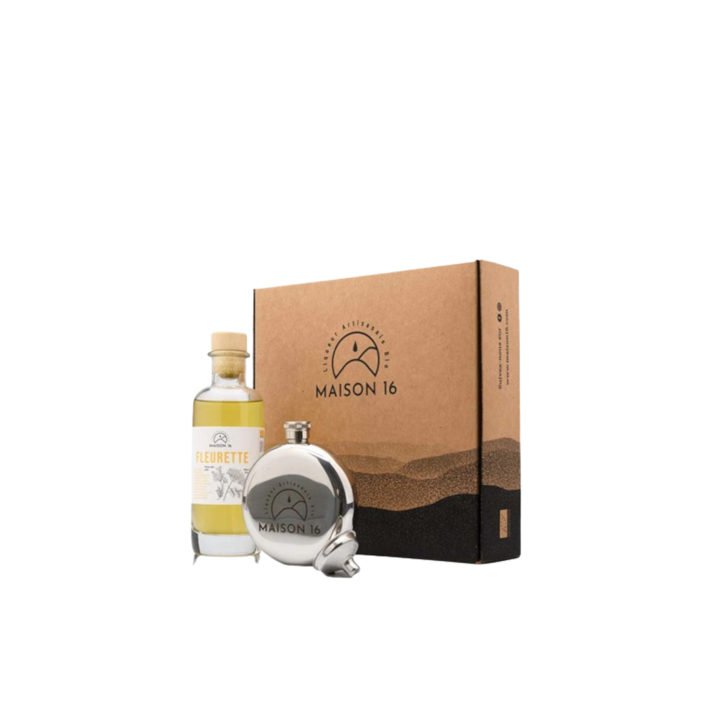 Coffret cadeau : liqueur de Fleurette et flasque de voyage