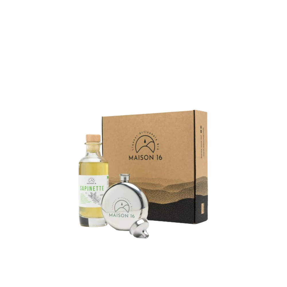 Coffret cadeau : liqueur de Sapinette et flasque de voyage