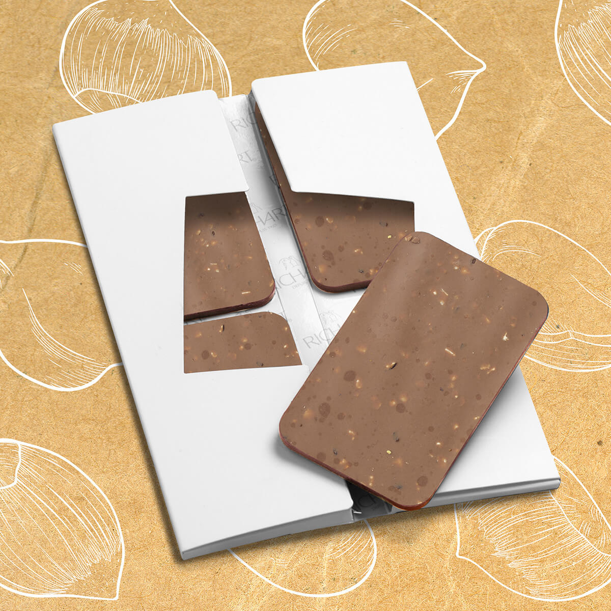 Tablette-écrin Noizella (chocolat au lait-noisettes et éclats de noisette)