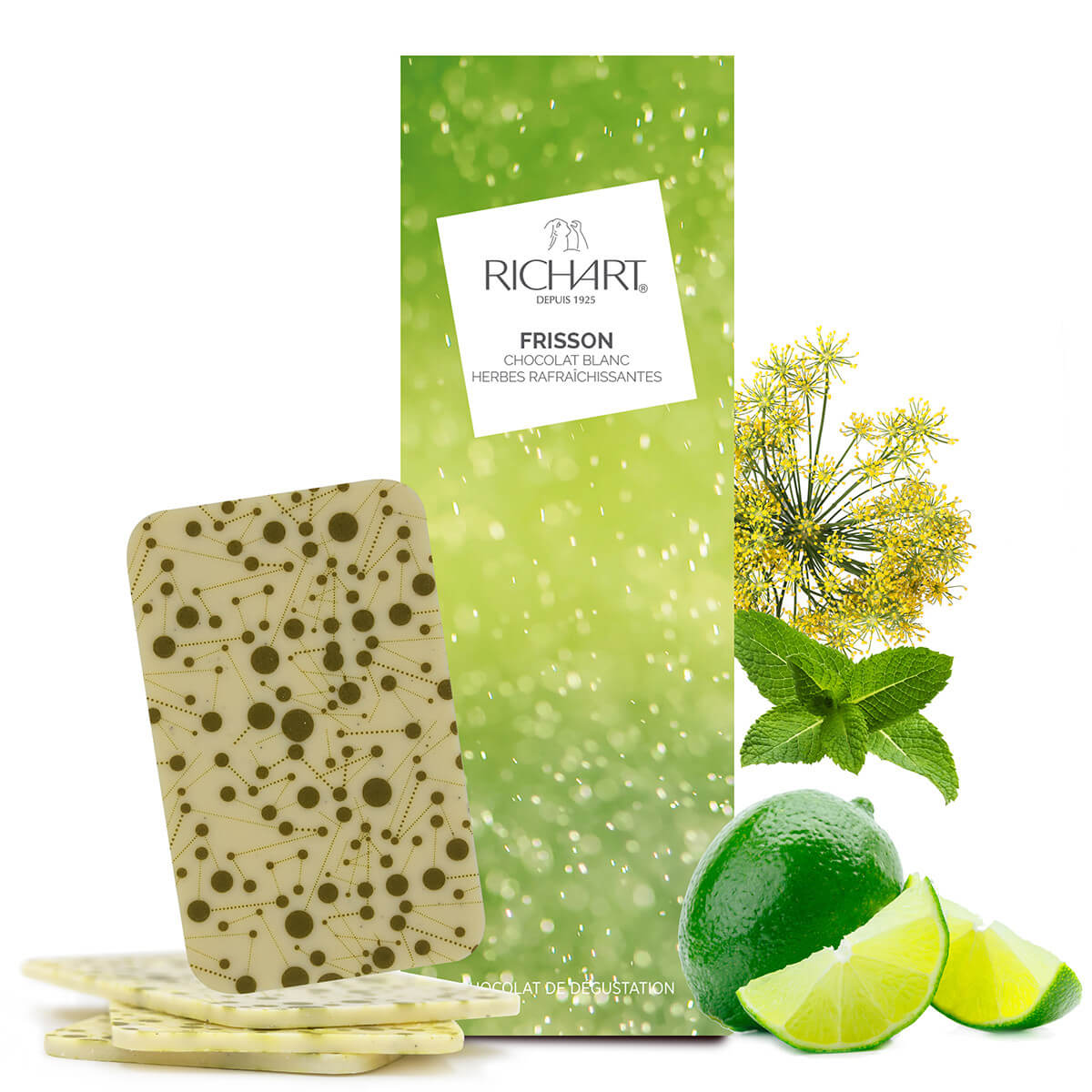Tablette-écrin Frisson (chocolat blanc aux herbes rafraichissantes)