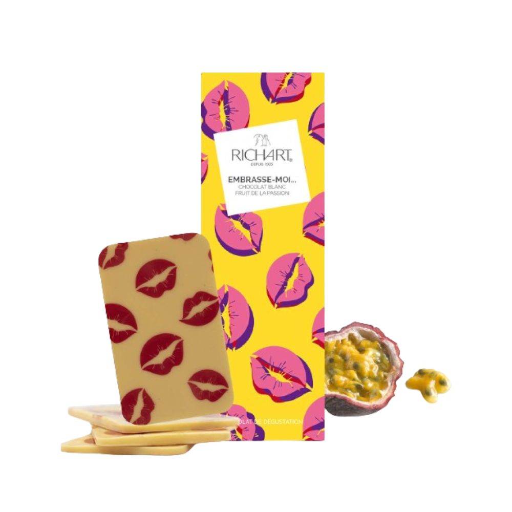 Tablette-écrin Embrasse-moi (chocolat blanc au fruit de la passion)