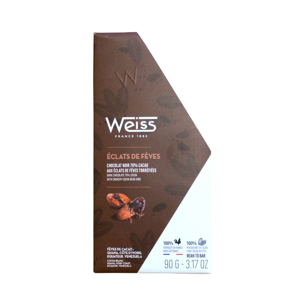 Tablette de chocolat noir 70% aux éclats de fèves