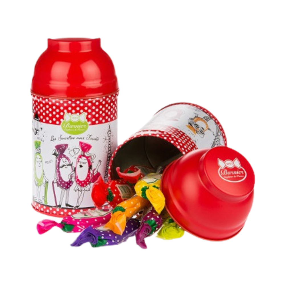 Sucettes assorties dans leur boîte en métal